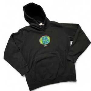 Obey Worldwide Globe Men's Black Graphic Hoodie Sweatshirt Medium